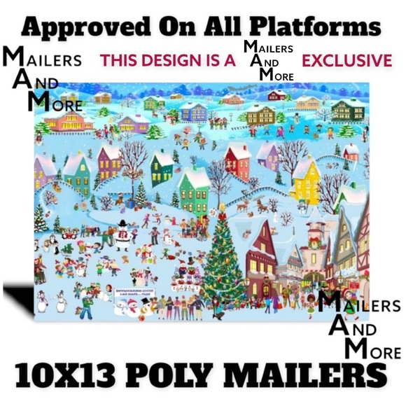 50 10X13 Poly Mailers Christmas Village Snow, Town, Tree and Santa PRICE IS FIRM - Picture 4 of 5